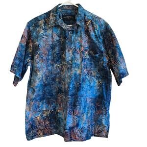 Pete Huntington blue leaf tropical handcrafted polo size XL